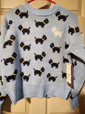 Netflix Stranger Things Scottie Dog Sweater Light Blue Women's Size 4/6 New